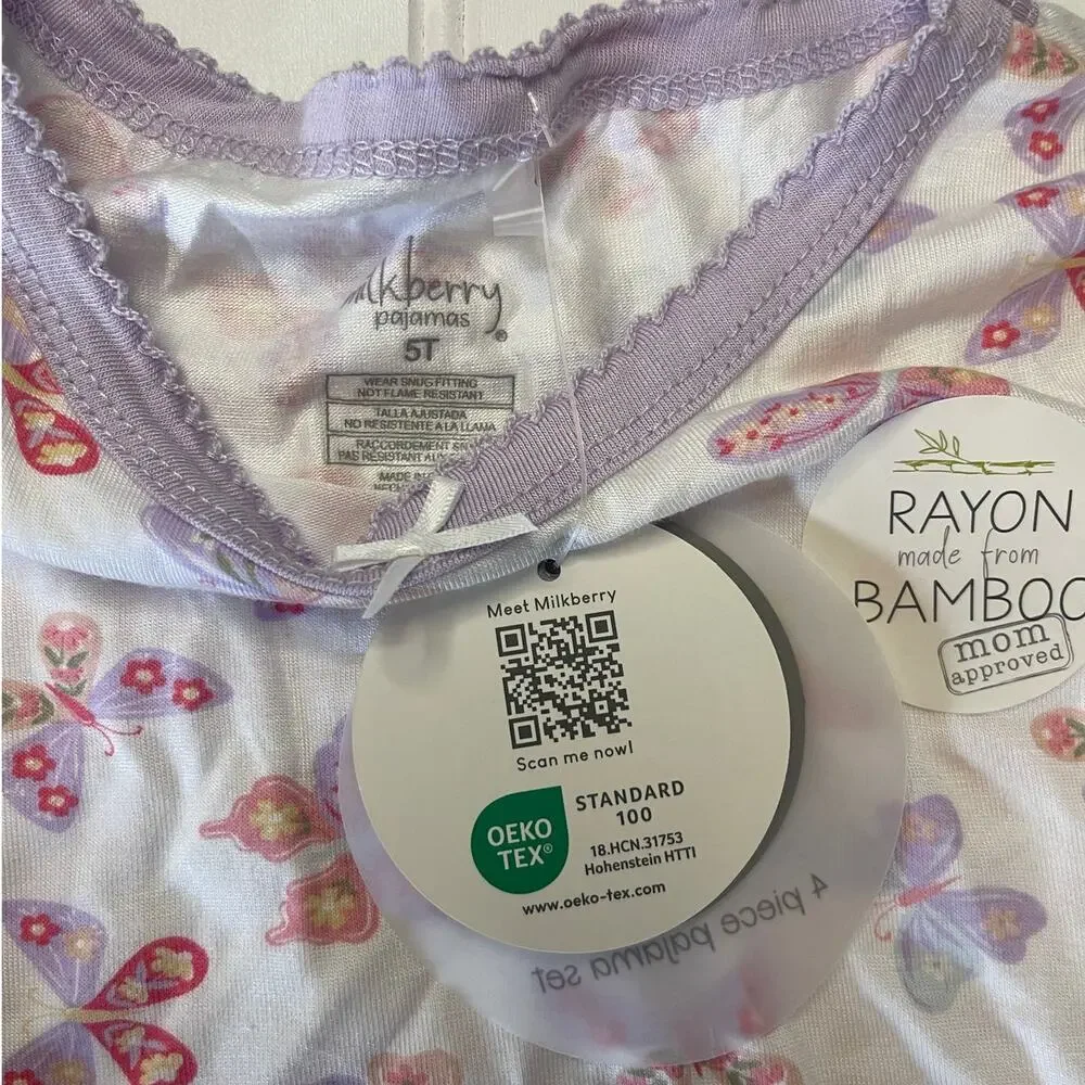 NWT Milkberry Bamboo 4 Piece Pajama Set Tops Bottoms - Size‎ Girl's 5T